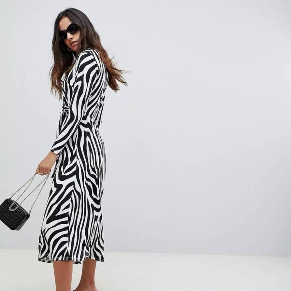 ASOS Tie Waist Maxi Dress In Zebra Print